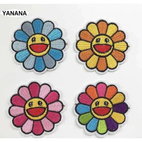 Sun flower Colorful flowers Badges Embroidered Stickers Iron on for Jacket Jeans Decoration DIY