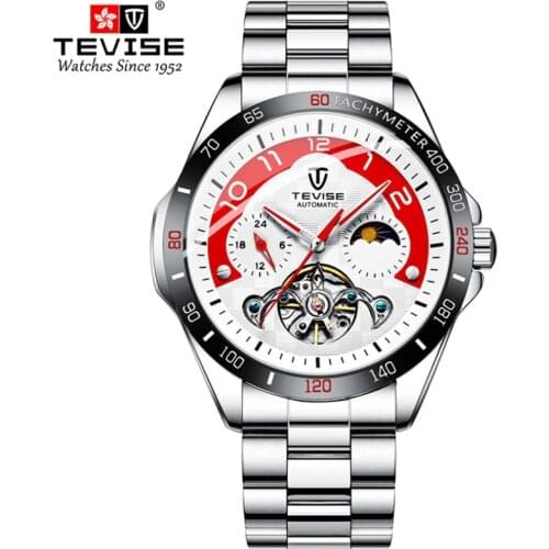 High quality Steel Strap Luxury Silver White male Tourbillon Mens Watches Automatic Mechanical Waterproof Sport Men Watch Clock
