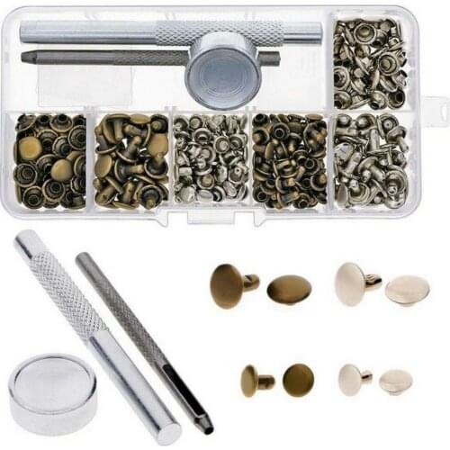 120Pcs Leather Rivets Double Cap Rivet Tubular Metal Studs with Punch Pliers Fixing Tools for DIY Leather Craft Rivets Rep Set