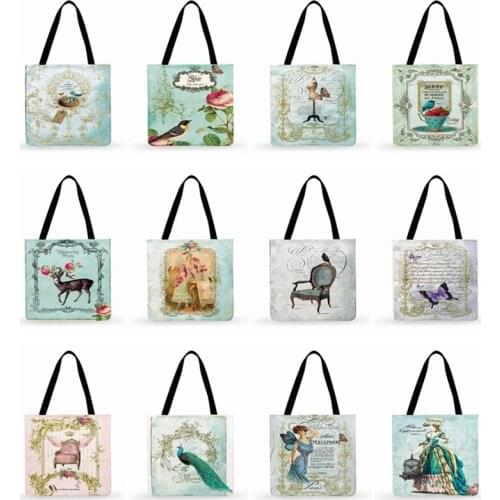 French Palace Victorian Style Printed Women Casual Tote Bag Ladies Shoulder Bag Foldable Shopping Bag Fashion Bag Beach Tote Bag