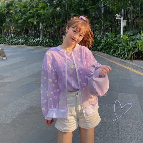 Wenfly Women New Korean Loose Flower Printing Floral Thin Jacket Sunscreen Long Sleeve Casual Sweet Prairie Jacket Femme
