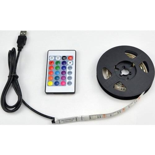 1M/2M/3M DV 5V 5050 60SMD/M RGB LED Strip Light Bar TV Back Lighting Kit+USB 24 Key Remote Control 60 smd Lamp Belt Strip Light