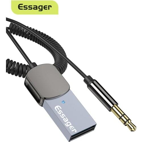 1pcs Essager 5.0 Aux Adapter Transmitter Wireless Receiver USB To 3.5mm Jack Audio Music Mic Handsfree Kit Speaker Transmitter