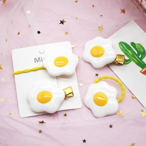 2Pcs/Pack Hot Sale Headwear Girls Headdress Creative Poached Egg Elastic Hair Bands Hairpins Headwear Set Cute Cartoon Ornaments
