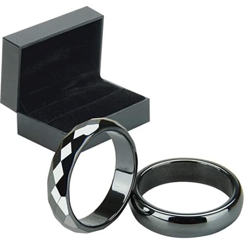 2021 Fashion Natural Hematite Treatment Ring Grade AAA Quality 6mm Width Faceted Hematite Healing Energy Therapy Jewelry Gift