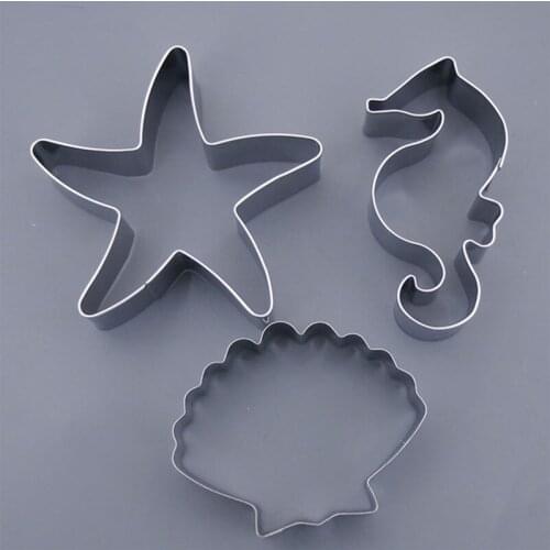 3Pcs/Set Christmas Cookies Fondant Mold Chocolate Cake Cutter Ocean Sea Star Shells Sea Horse Mould DIY Baking Decorating Tools