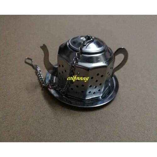 300pcs/lot Fast shipping Mini Teapot Pot Shape Stainless Steel Tea Infuser Filter Strainer Ball Spoon