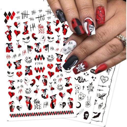 3D Halloween Nail Design Anime Joker Spider Snake Sliders Nail Stickers Adhesive Decals Girls Children Party Manicure GLF794