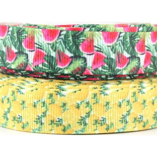 5/8" Fruit lemon watermelon printed grosgrain ribbon 16mm 25 yards sewing DIY bow accessories gift wrap band wedding ribbons
