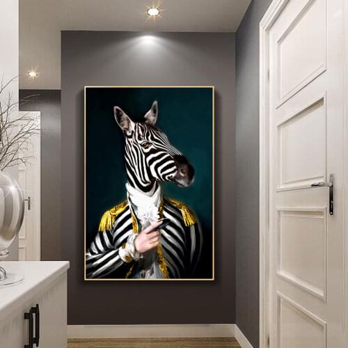 Abstract Portrait Posters and Prints Wall Art Canvas Painting Zebra Head and Human Body Pictures for Living Room home Decor