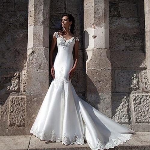 LORIE White Lace Mermaid Wedding Dresses Vintage Appliques Satin Bridal Gowns Robe de soiree Custom Made