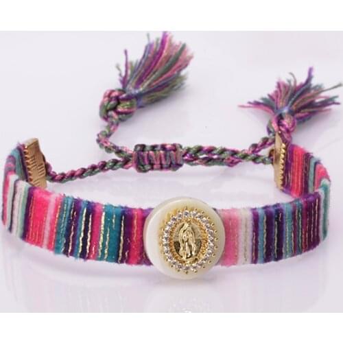 White CZ Religious Belief The Blessed Virgin Mary Shell Gold Pendant Charm Necklace Adjustable Bracelet Gift For Woman