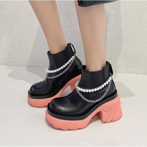 Ins Brand Design Chelsea Boots Women Chunky High Heels Shoes Woman 2021 New Genuine Leather Ankle Boots Women Platform Shoes