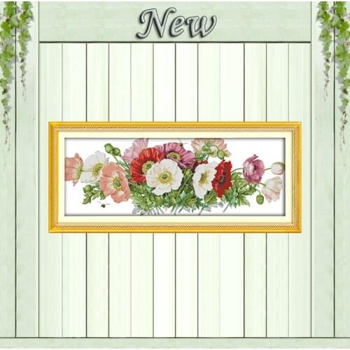 Poppies flowers scenery diy decor paintings counted printed on canvas DMC 11CT 14CT kits Cross Stitch embroidery needlework Sets