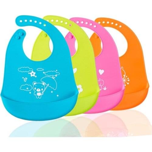1 Pcs Baby Bib Cute Cartoon Kids Silicon Apron Childrens Summer Adjustable Waterproof Bib Baby Feeding Tools Boy Girl Apron