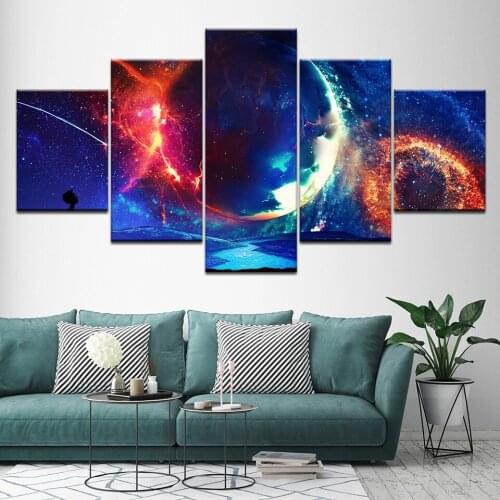 Painting Canvas Modular Decoration 5 Panel Planet Landscape Home Decor Frame Modern Wall Art Starry Sky Pictures For Living Room