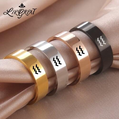 12 Constellations Zodiac Sign Finger Rings for Men Women Black Stainless Steel Couple Ring Aquarius Pisces Birthday Gift Size 11