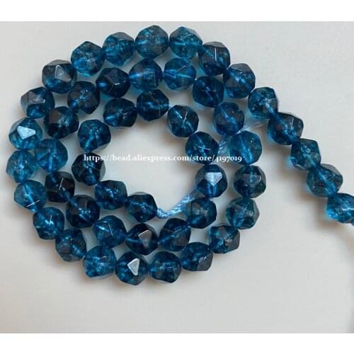15" Natural Stone Big Cuts Faceted Dyed Blue Quartz Round Loose Beads 6 8 10 mm Pick Size