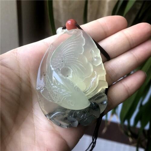 Natural xiuyu A jade Handcarved jade lotus fish jade green jade pendant jade necklace men pendants jewelry jade necklaces