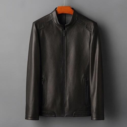 Autumn and Winter Genuine Leather Clothes Mens Goat Skin Casual Fashion Business Stand Collar Trend Jacket Coat