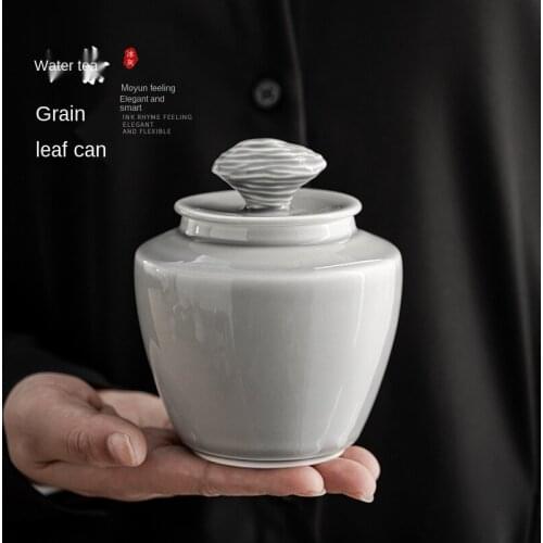 Ice Gray Glaze Tea Canister Tea Pot Small Japanese Style Ceramic Sealed Can Pu'er Tea Jar Tea Caddy Tea Tin Tea Box Tea Storage