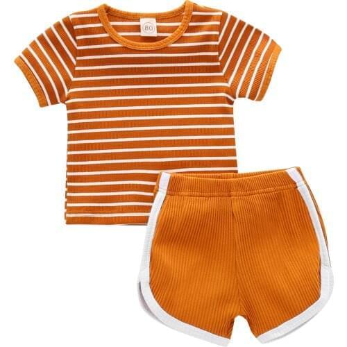Citgeett Summer 1-4Years Kids Girls Boys Outfit Suit Cotton Casual Striped Top+Shorts Elastic Band Clothing Set