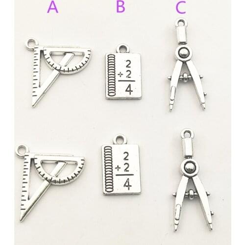 10pcs Zinc Alloy Metal Architect Compass Charms Silver Ruler Drawing Pendant For Necklace Student Jewelry