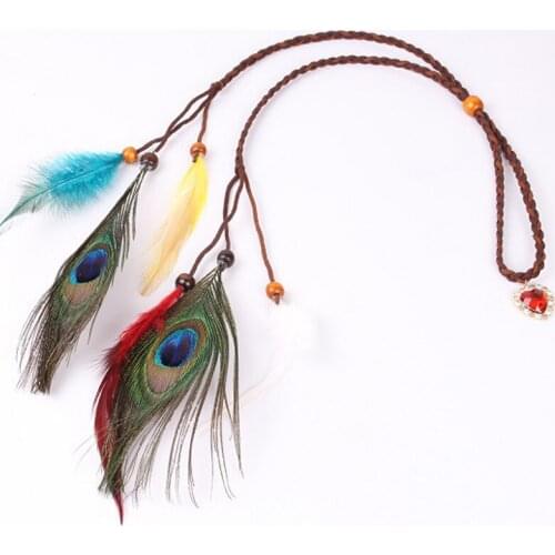 The Indian Feather Headband Headdress Hair Rope Headwear Tribal Hippie Handmade Hair Accessories for Women 50