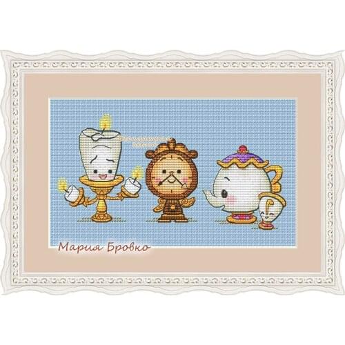 6-Counted Cross Stitch Kit Beauty and Beast Machine Servant Needlework For Embroidery 14ct Cross Stitch