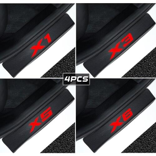 4pcs Carbon fiber Door Sill Scuff Car Door Plate Car Stickers For BMW 1 2 3 5 6 7-Series X1 X3 X4 X5 X6 M1 Emblem Car styling