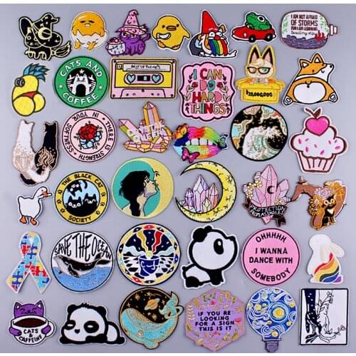 Anime Patches On Clothes Van Gogh/Crystal Patch Iron On Patches On Clothes Sticker Embroidered Patches For Clothing Applique Diy