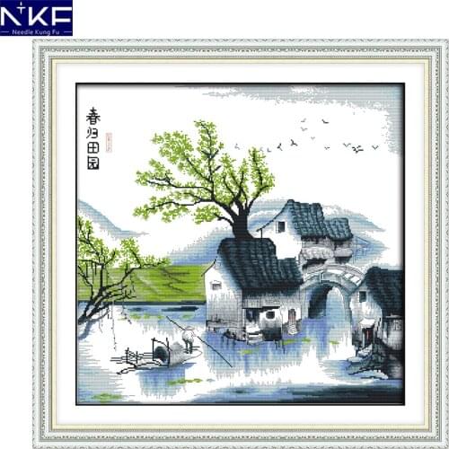 NKF Back To Countryside In Spring DIY Needlework Counted China Cross Stitch Kits for Embroidery Cross Crafts Cross Stitch Set