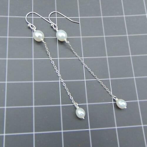 New exquisite simple natural freshwater 6-8MM white rice long pearl handmade long earrings