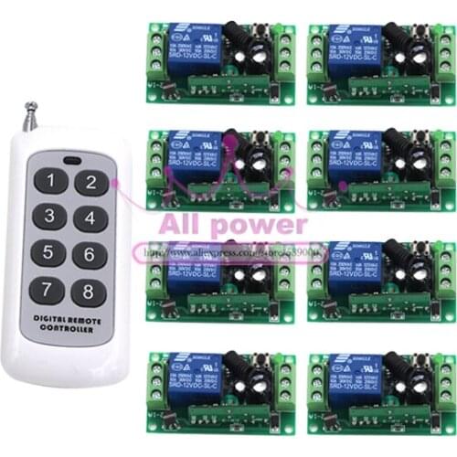 New 12V 1ch wireless remote control switch system 8CH transmitter & 8Pcs 1CH receiver relay smart house