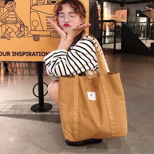Solid Color Womens Shoulder Bag Retro Reusable Ladies Canvas Shopping Bag Large Capacity Female Casual Tote Girls Big Handbags