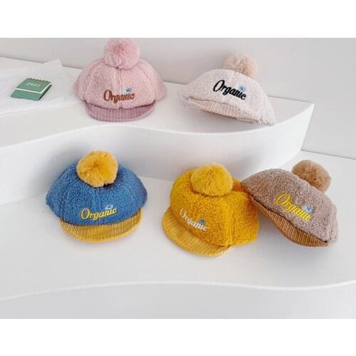 Autumn Winter Baby Baseball Hats Kids Boys Girls Artificial Lambwool Thicken Warm Hat Letter Embroidery Children Caps 5 Colors