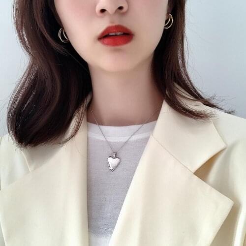 925 sterling silver necklace fashion simple heart pearl necklace Wafer Clavicle chain cute wild trend female girl silver jewelry