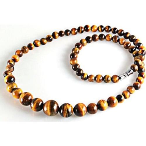 Tiger eye Gem stone Round Beads Link Necklace Fashion Fine Jewelry for woman