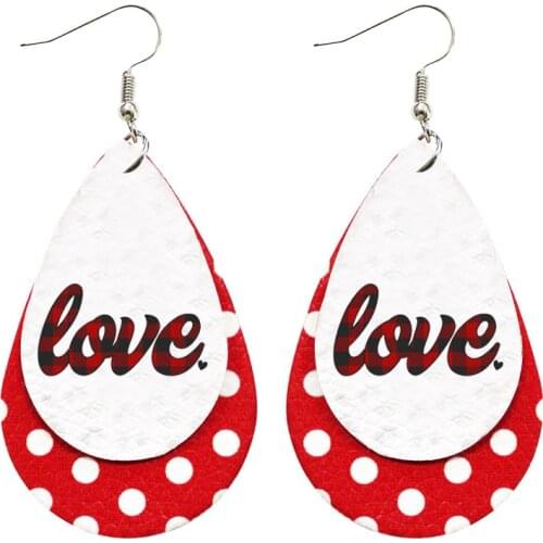 Valentine Heart Leopard Trio Faux Leather Earrings Layered Buffalo Plaid Dots Printed Earrings Valentine Gifts 2021