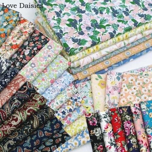 Pastoral Retro Small Paisley Rose Daisy Flower Floral Poplin 100% Cotton Fabric for Handmade Summer Dress Shirt Blouse Craft