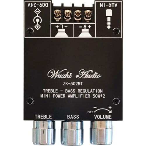 Top ZK-502MT Bluetooth 5.0 Subwoofer Amplifier Board 2.0 Channel High Power Audio Stereo Amplifier Board 2X50W Bass AMP