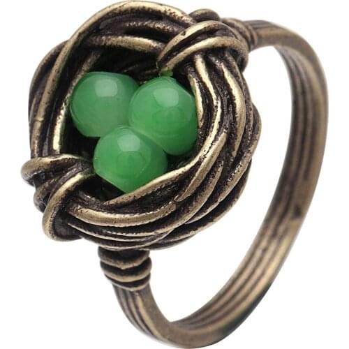 Hainon Engagement Party Unique Rings for women Green Cubic Zircon birds nest Shape ring Jewelry gold color Finger Rings