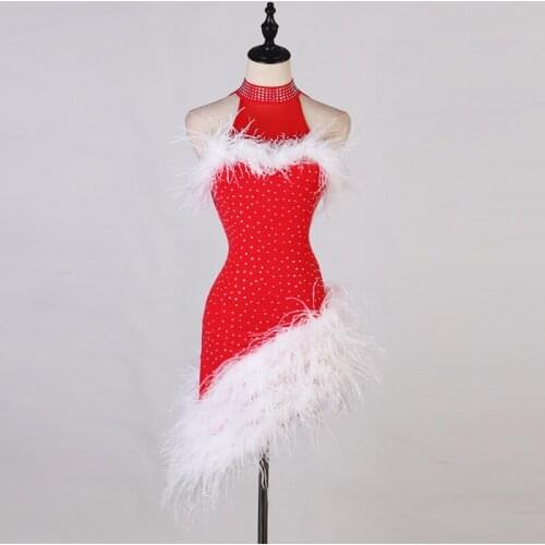 Sexy Luxury Latin Dance Dress Women Latina Salsa Latin Dance Competition Dresses Fringe Customize Feather Hem Backless