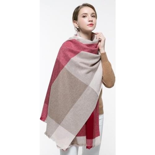 Winter Plaid Cashmere Scarf for Women Thicken Warm Shawls and Wraps Echarpe Pashmina Ladies 100% Cashmere Capes Foulard Femme