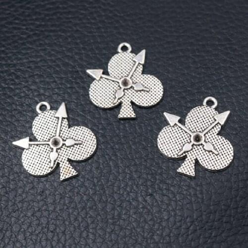 10pcs Silver Plated Playing Card Plum Blossom Wall Clock Pendants DIY Charms Hip Hop Necklace Earrings Jewelry Accessories A1242