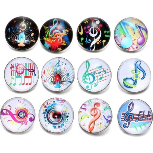 12pcs/Lot Rock Music Symbol Pattern Glass Charm 18mm Snap Button Jewelry For 18mm Snaps Bracelet Snap Jewelry KZ0504