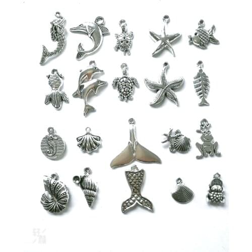 20 kinds of hot-selling sea animals mixed ancient silver bracelet necklace handmade jewelry making wholesale DIY accessories 4