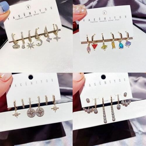 2021 New Hoop Earrings Cubic Zirconia round Colored crystal Sets Earrings Fashion Jewelry For Women Korean Jewelry Trend