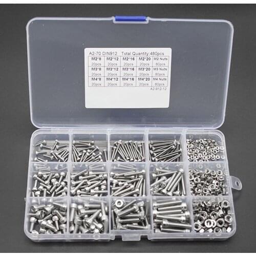 304 Stainless steel Inner-hexagon Screw Suit Tool DIN912 M2 M3 M4 480 Grain Screw,Nut Suit