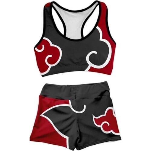 Akatsuki Cosplay Itachi Uniform Sportwear 3D Print Vest Crop Top Shorts Summer Two Pieces Set
